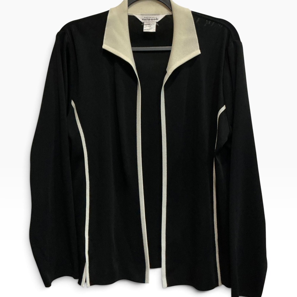 Misook Vintage Y2K Signature Knit Cardigan Jacket L Black Ivory Minimalist